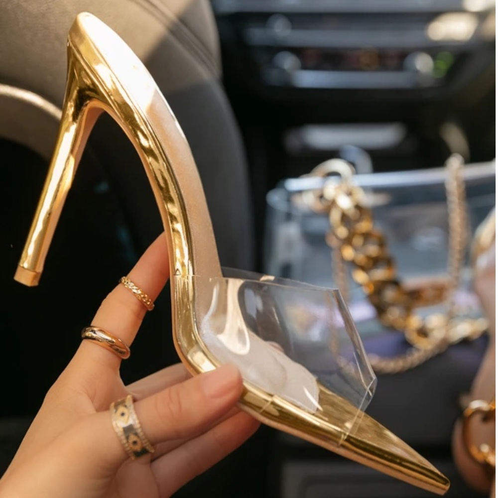 Gold & Clear pointed toe High heel mules . NWT -